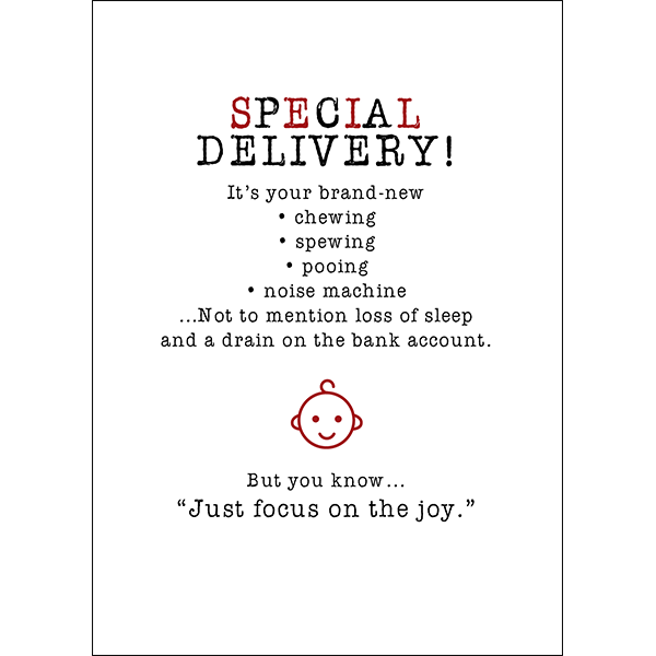 X88 - Special Delivery! Your Brand New Baby ("Focus On The Joy") - Defamations Congrats Card