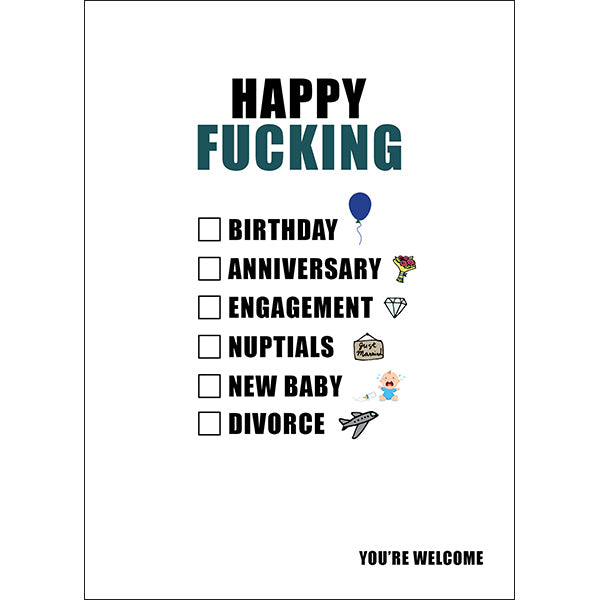 X46 - Happy fucking occasion rude card