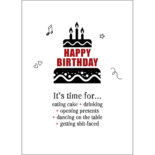 X74 - Happy birthday. It's time for eating cake... Rude Birthday Card